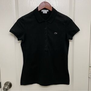 Lacoste Black Fitted Cap Sleeve Button Down Polo